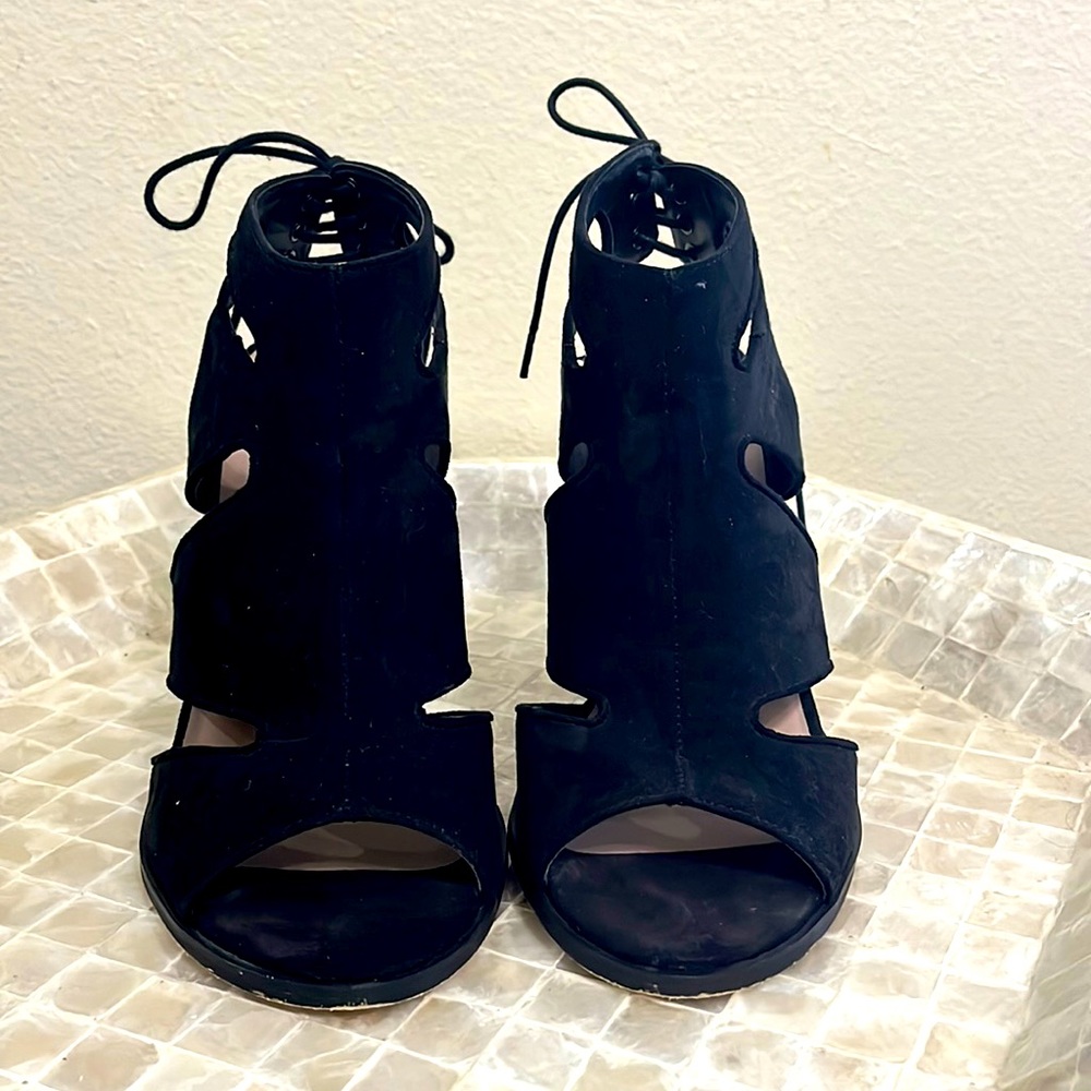 Mix no. 6 black suede heel sandal. Size 8.5